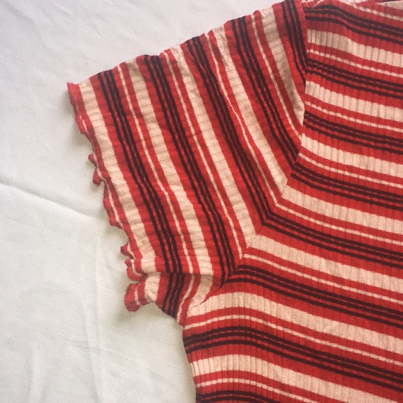 Red, black and cream striped shift dress. - Picture 3 of 4